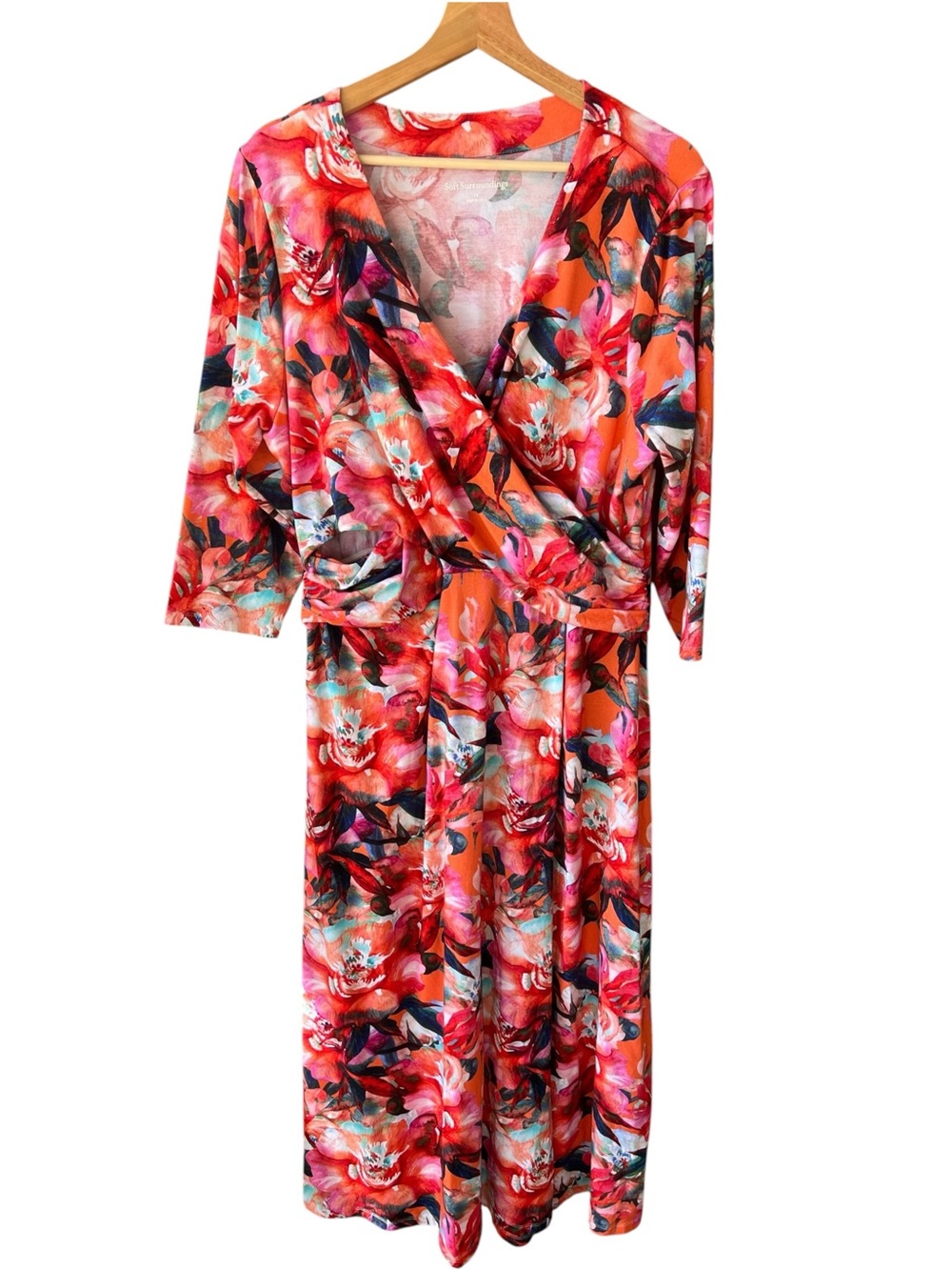 Soft Surroundings 1X Maxi Dress Floral Le Jardin Wrap Stretch Jersey Knit
